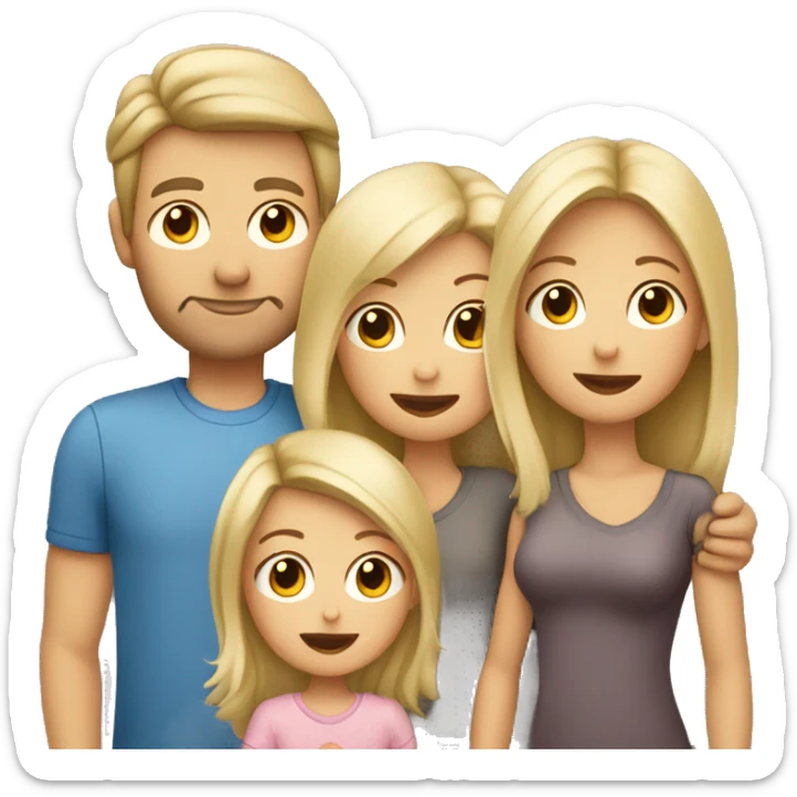 Family 4 people: mom blondie with little baby in her arms, dad with brown hair, 7 year old son with blond hair sticker