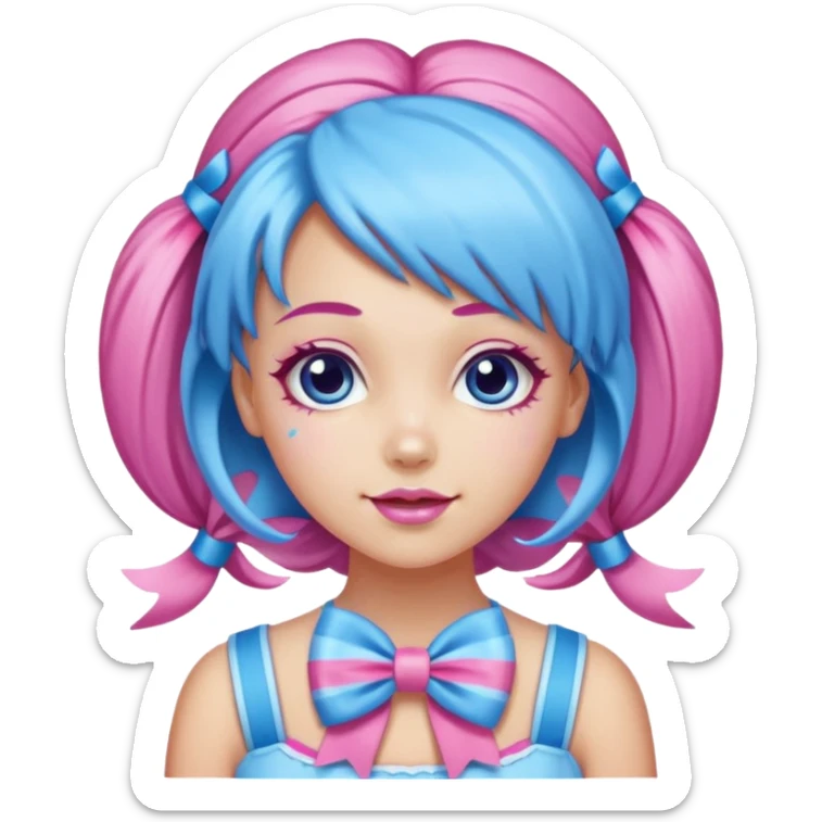 candy girl from candyland long blue pink mixed candy hair with ribbon and  sticker