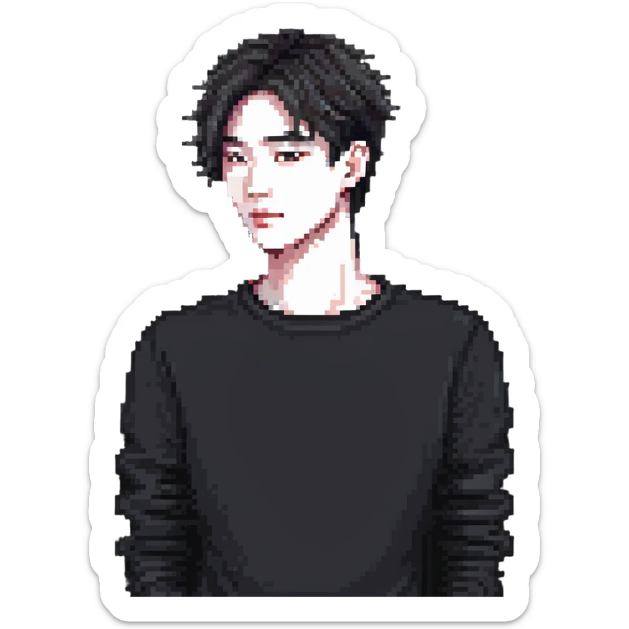 Korean man with stylish haircut and fashion sticker