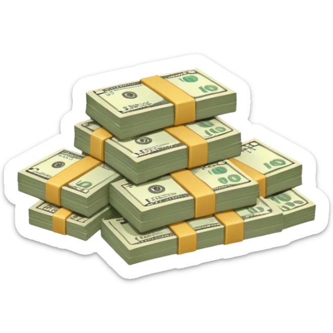 the number 10 and letter x, precede the cash pile, on the same level so it looks like "10x" and to its right, the cash pile, cash pile, make bills rectangular, next to a "10x" factor, looking like 10x CASH PILE,  sticker