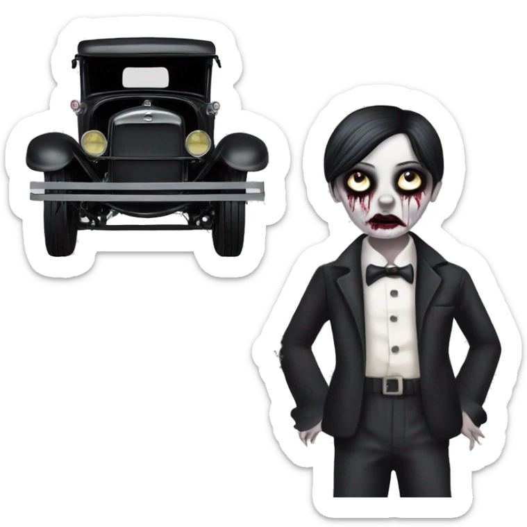 zombie gothic Wednesday Addams creepy, 1929 ford pickup hot rod  sticker