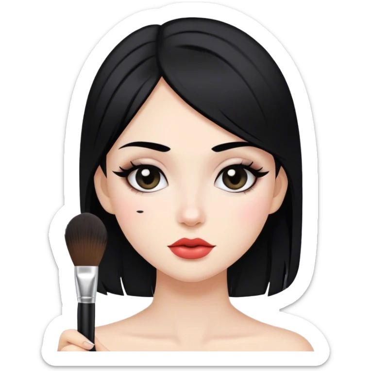 A makeup artist white girl black hair with a makeup obrush in her hand sticker