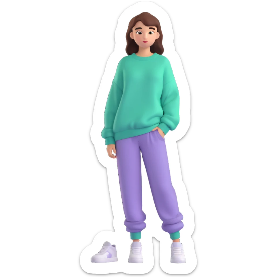 full body modern teenage girl wearing oversized sweater and pants sticker