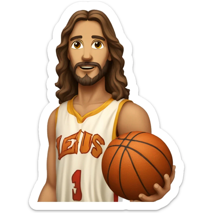Jesus qui joue au basket-ball not a close up byrealistic face sticker