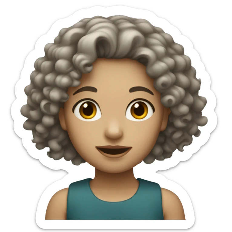 A girl with a curly hair and white skin tone sticker