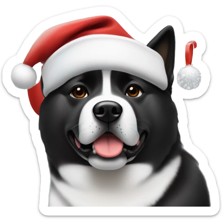 Black American akita wearing Christmas hat with his black and white American akita friend  sticker
