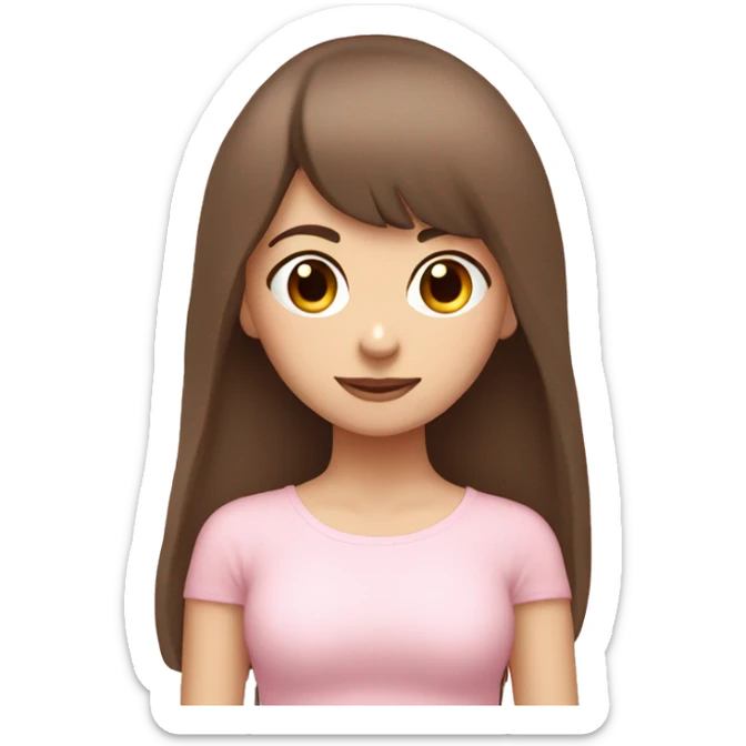 Brown hair bangs yoga girl light pink clothes n sticker