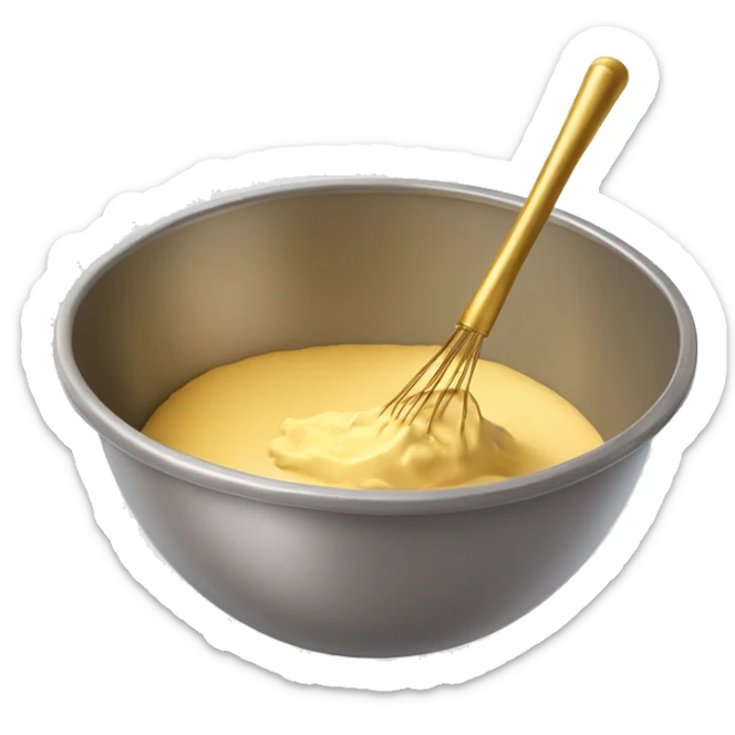 Realistic gold mixing bowl of cake batter with gold wisk in the bowl with it. sticker