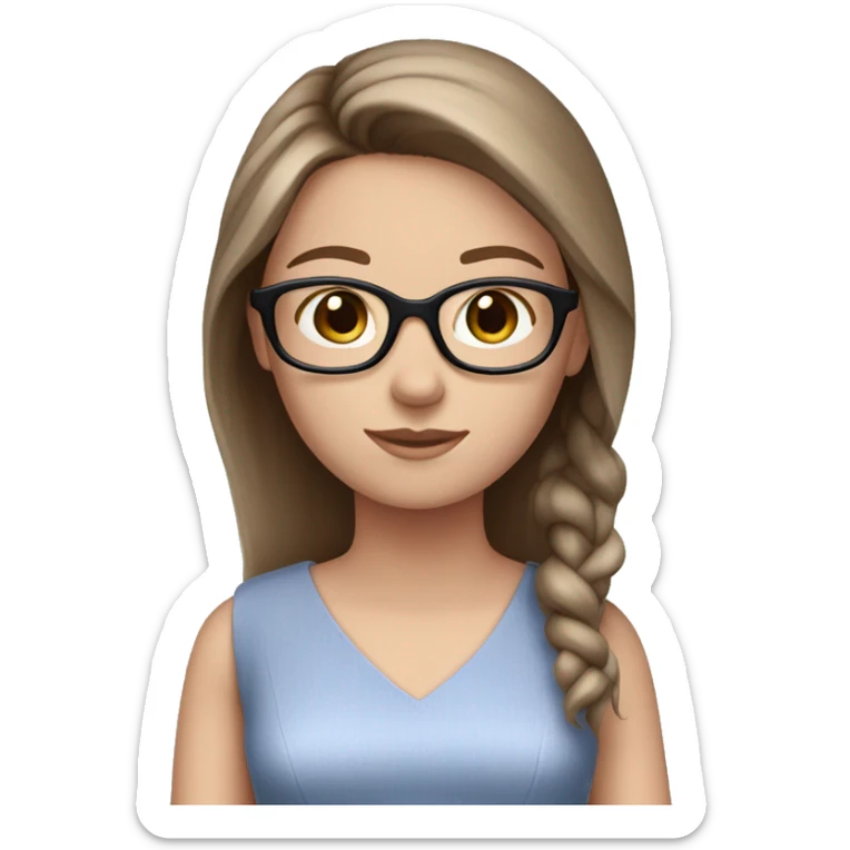 White Girl with straight brown hair blue eyes and glasses pink dress  sticker