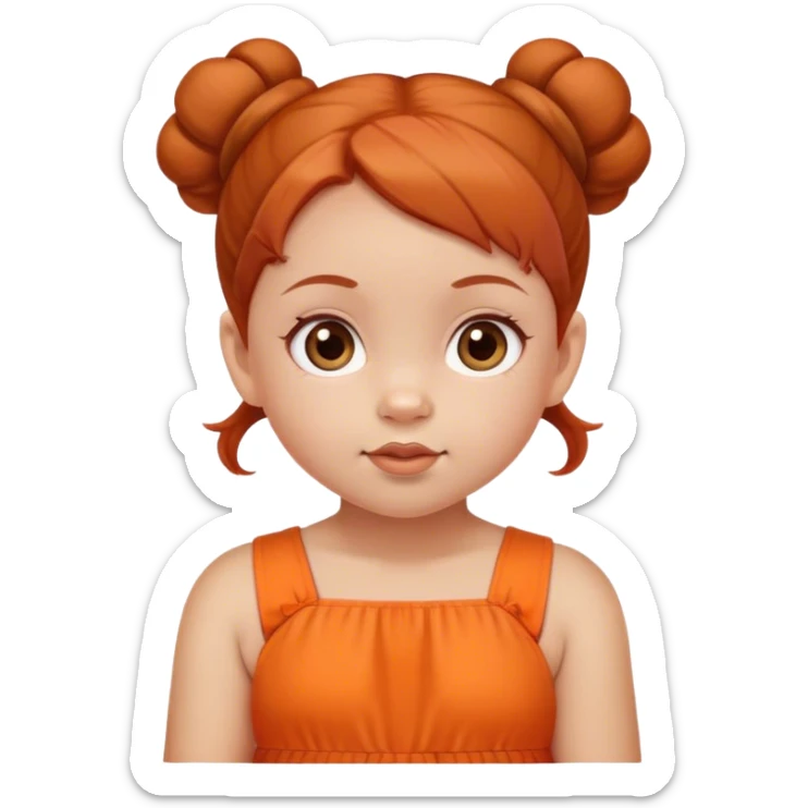 school baby girl   with reddish blunt hair with 2 buns orange dress sticker
