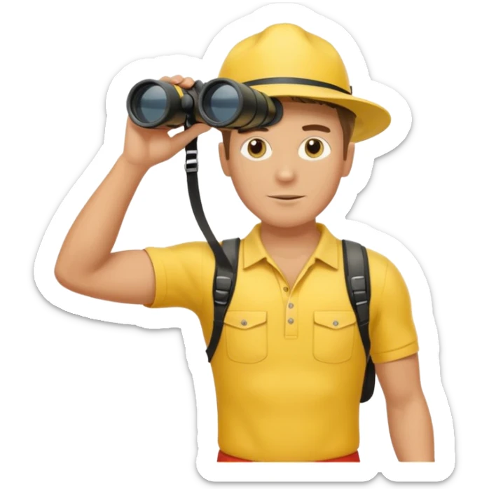 Male lifeguard – yellow shirt, binoculars in hand, scanning the sea, full body sticker