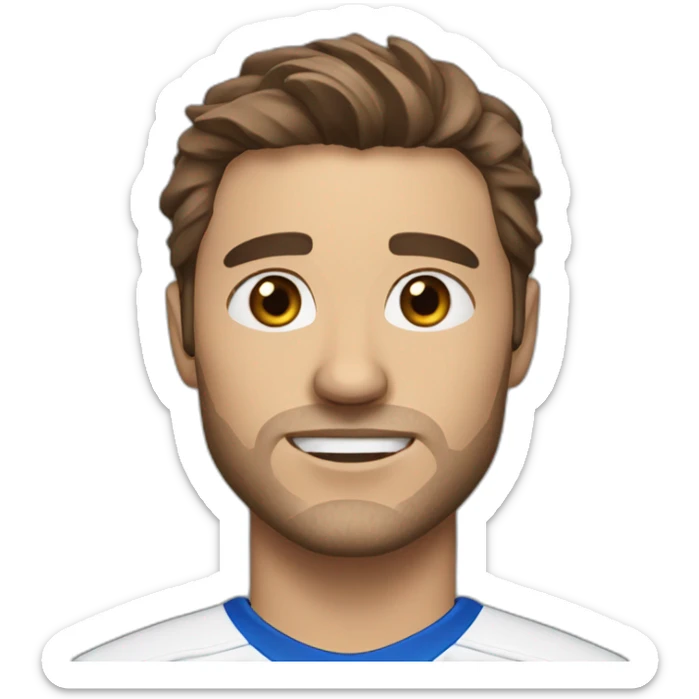 man with blue eyes and stubble, brown hair hockey player sticker