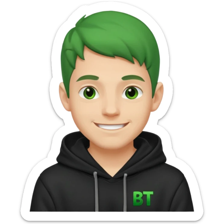 Create an avatar of white european male in hoodie with ``BST`` letters on it/ make him look like grinch sticker