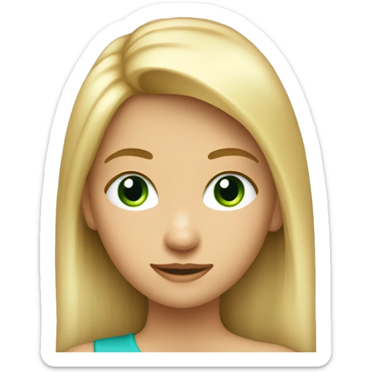 niña de 14 años con pelo rubio largo y ojos verdes con azul piel bastante clara y de cuerpo entero sticker