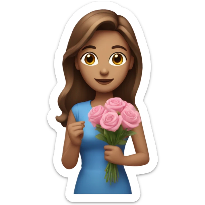woman with blue eyes brown hair and pink bouquet in the hand sticker
