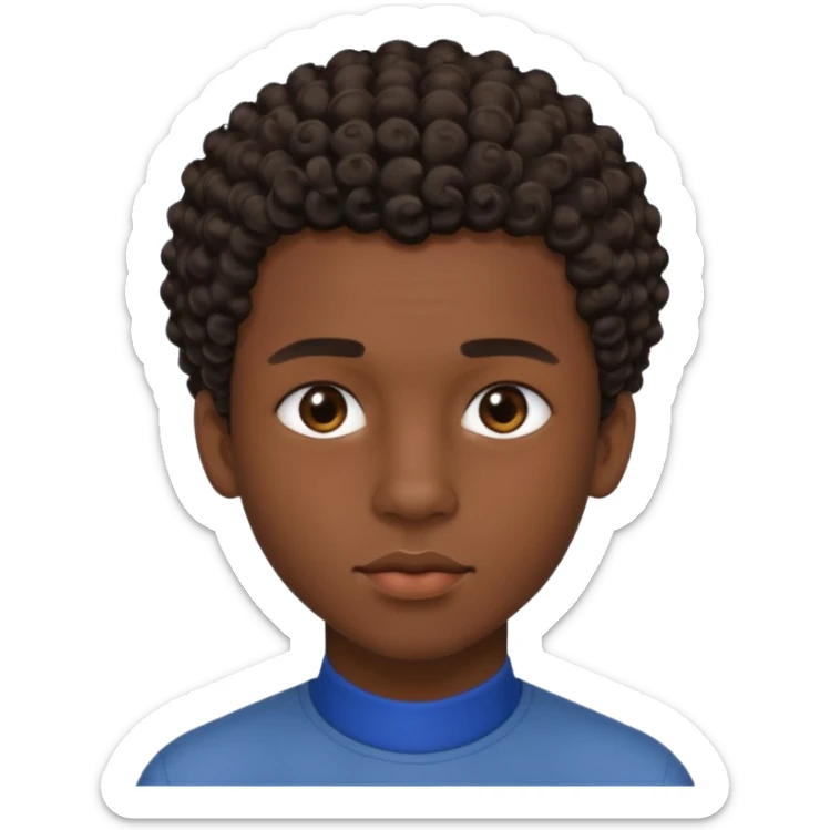 Une homme de 17 ans il a la peau noir foncé , des lèvres pulpeuses  . Il a un taper bouclé  mais que au dessus car les cheveux ont un taper et des contours  sticker