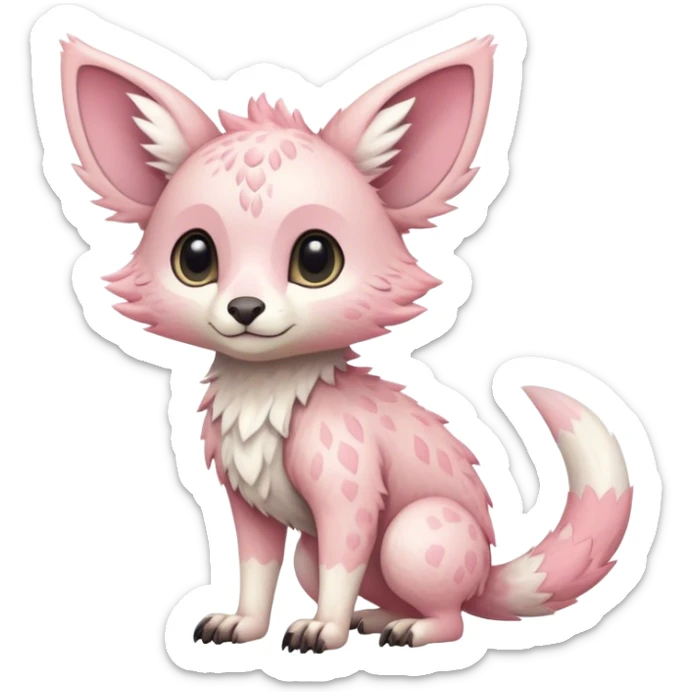 Feral Rare Fantasy cute pastel pink Vernid-Trico-species by LiLaiRa, markings, tufted ears, full body, 4 legs sticker