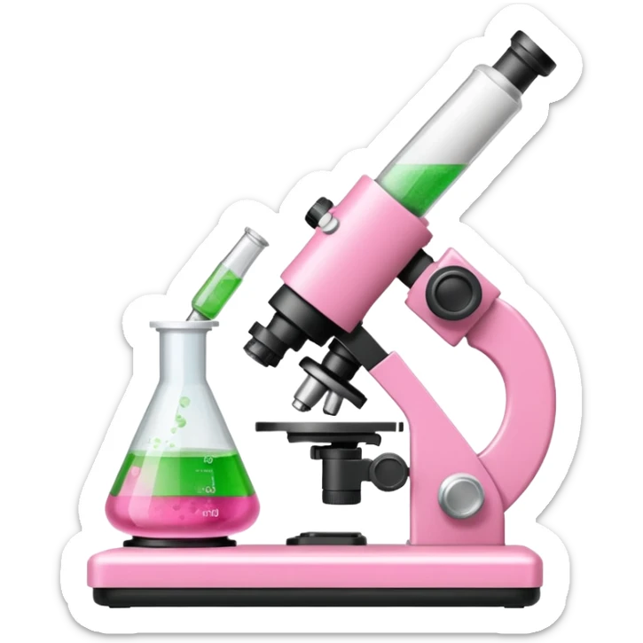 laboratorios, tubo de ensayo y microscopio todo en una imagen, que sean colores rosas, blancos, verde y beish sticker