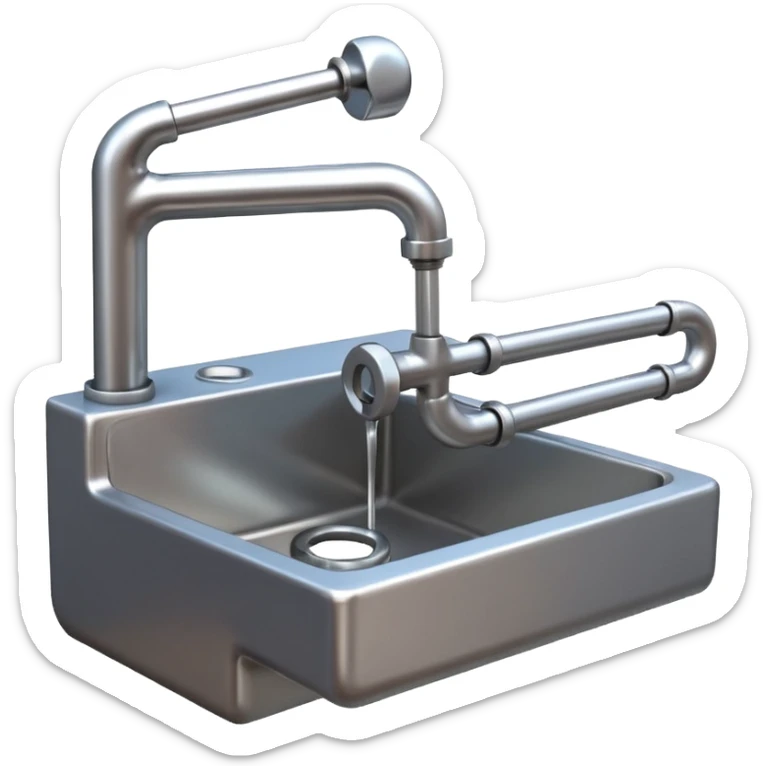 3D illustration of a metal wrench tightening a pipe under a sink, clean Pixar-like 3D style, soft shadows, simple background, plumbing tool focus, vibrant but not exaggerated

 sticker