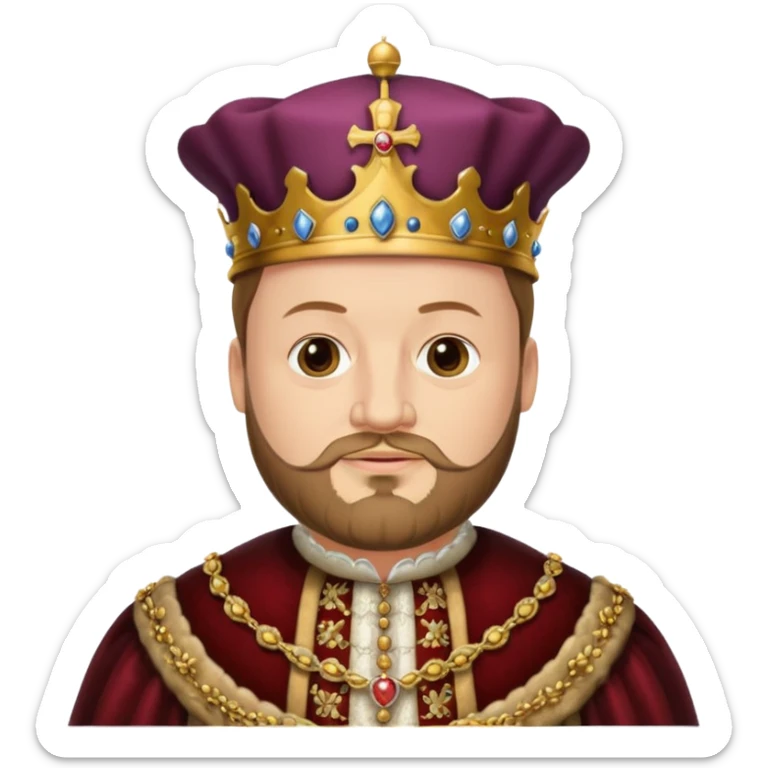 Henry VIII as an emoji, iconic Tudor king with beard, hat, and ornate clothing sticker