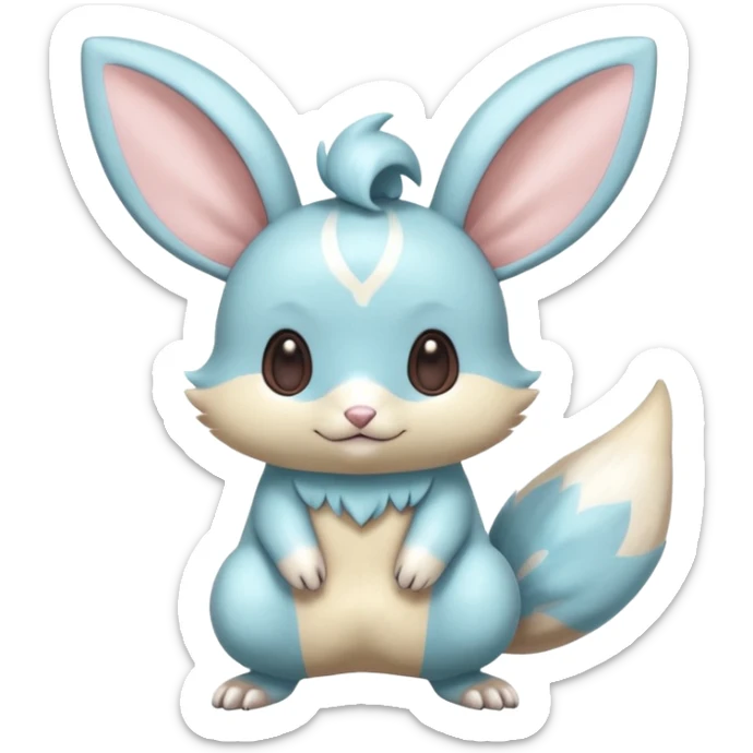 Kawaii Shiny Colorful Pastel Minty Blue Minccino-Furret-Emolga-Eevee-fusion Full Body sticker