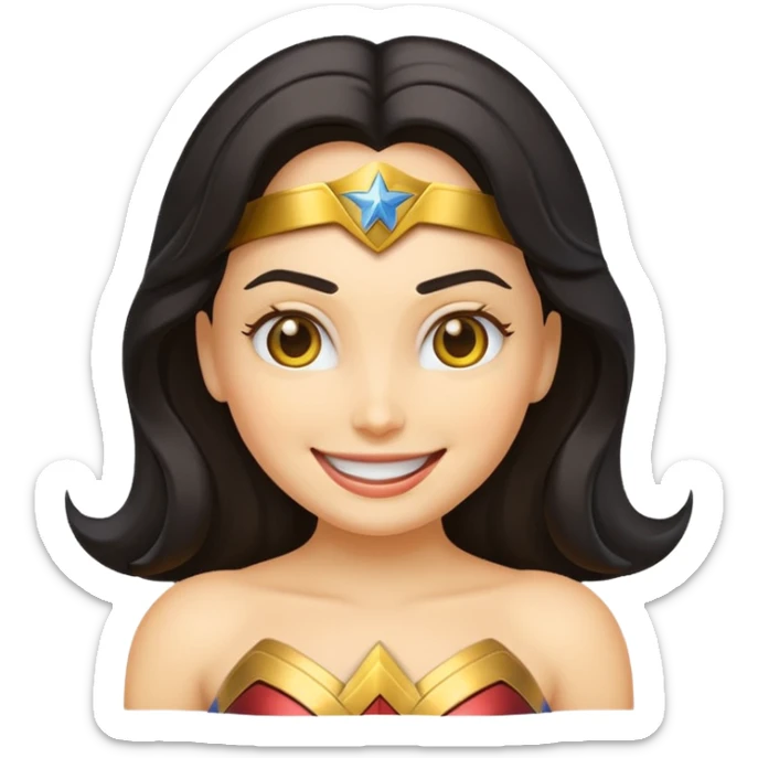 create a yellow emoji of wonder woman. style old emoji sticker