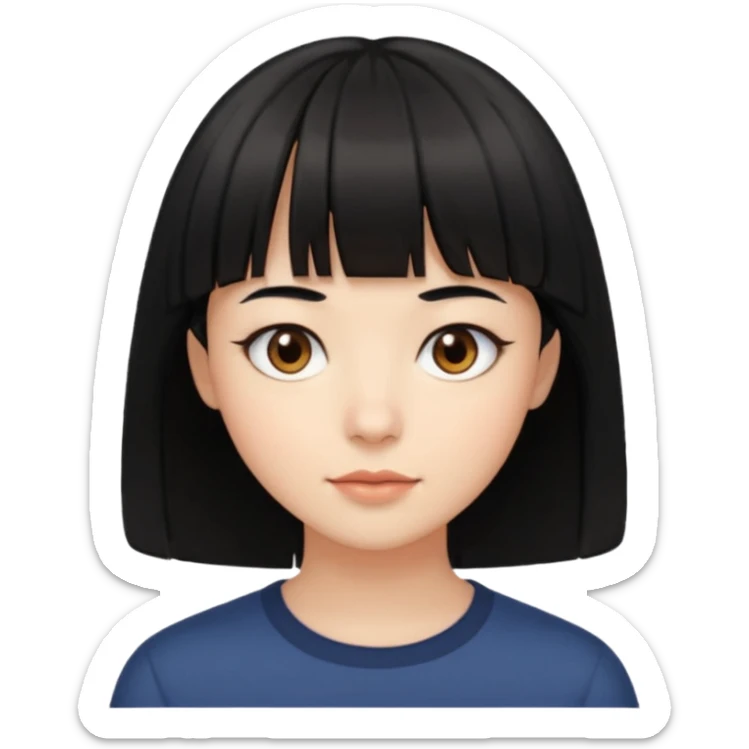 Siyah saçlı Açık tenli kısa orta saçlı kahküllü açık kahve göz sticker
