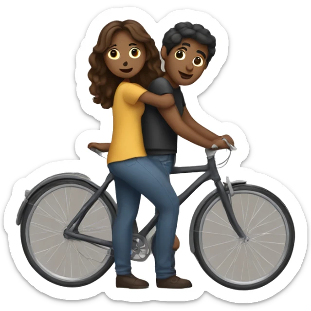 a women wearing biking standing with his boyfriend and he is holding her in hands sticker