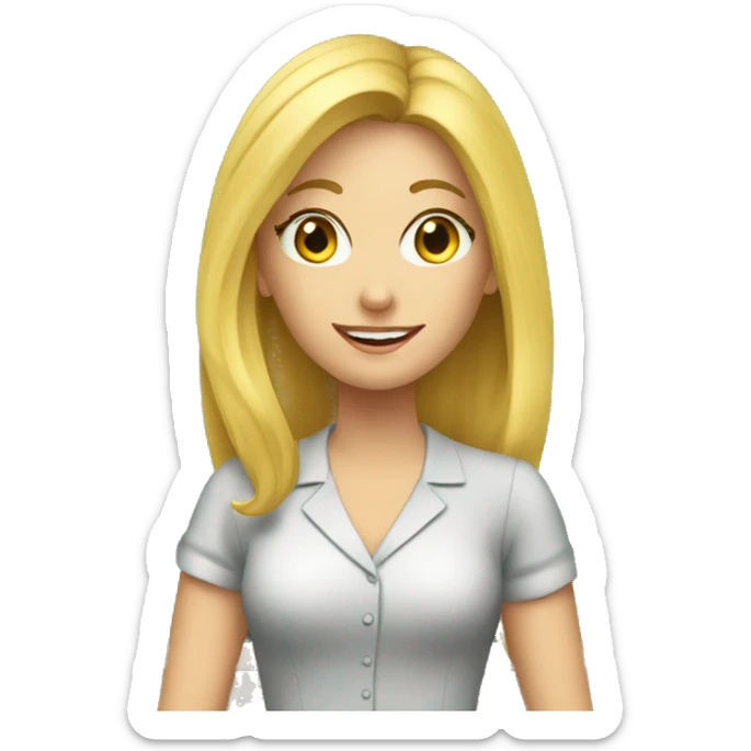 the teacher is a young blonde woman near the blackboard sticker