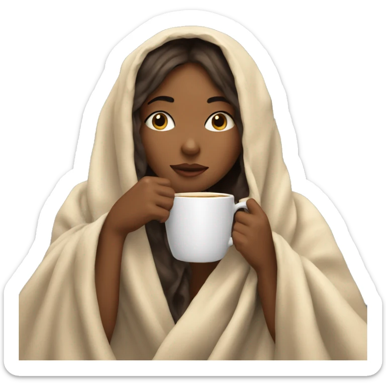 Girl inside a blanket sipping coffee eyes closed sticker
