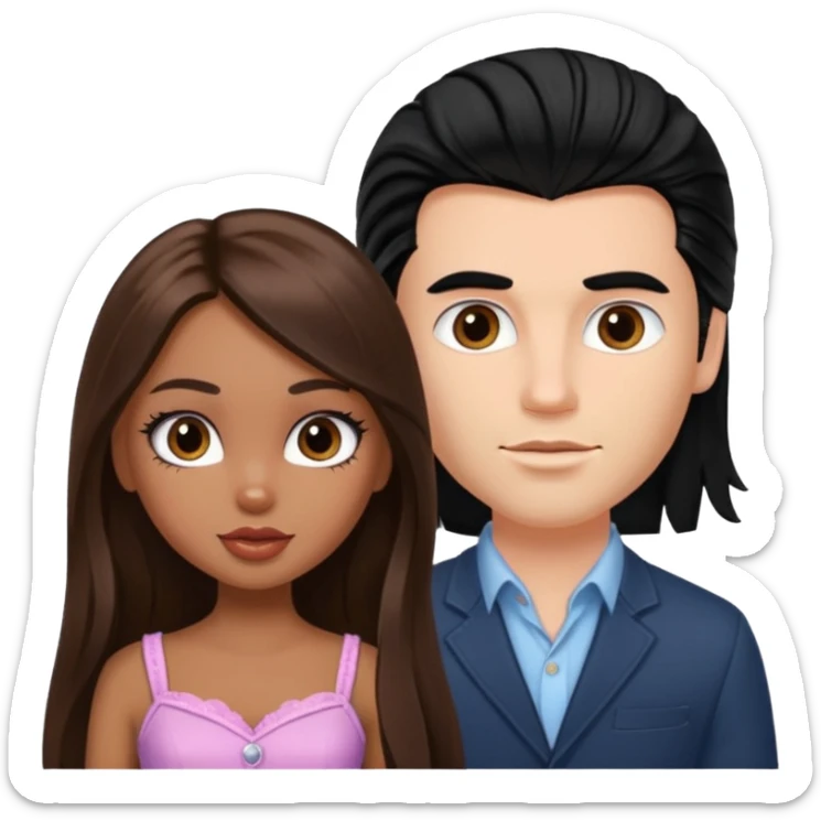 a pretty fair bratz girl with long brown hair and handsome white man with black hair sticker