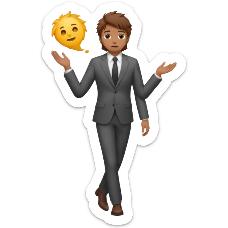 Chico blanco pelo castaño, traje cuerpo entero pelo revuelto sticker