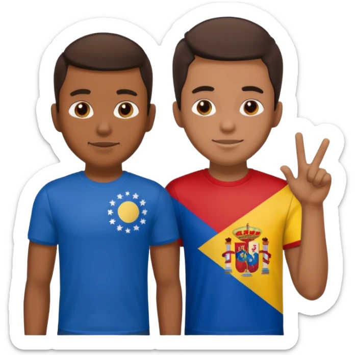 2 male Best buds , one in showing Philipines flag tshirt, one is showing Spain flag sticker