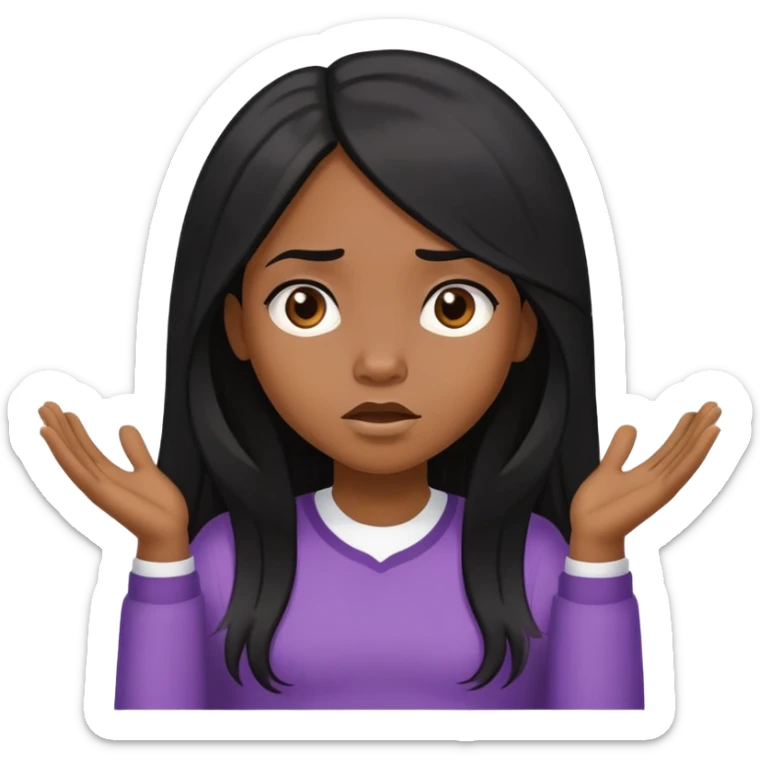 African American girl long hair middle hair part, shrugging sticker