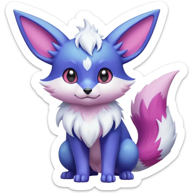 Hyper-realistic pastel wildlife Beautiful Real life wild feral Frosty Albino Shiny White with Violet and Indigo and pink markings Eevee-Liepard-Zangoose-Pokémon-Digimon-Fakémon-fusion-hybrid-creature sticker