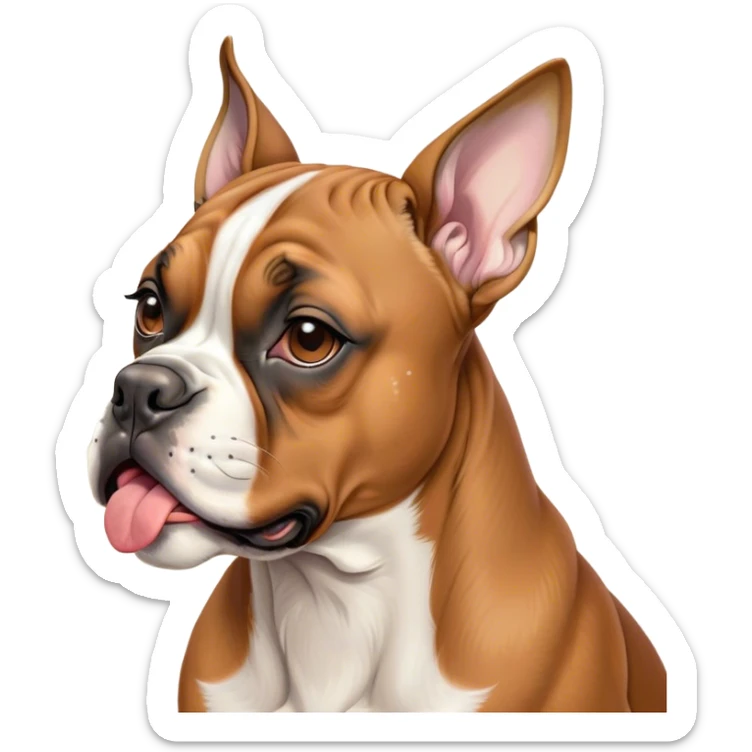 Cinematic Cute Yawning Fawn Boxer Dog Portrait Emoji, Head tilted slightly with a dramatic, wide-open yawn, showcasing a short fawn coat with a crisp white muzzle and chest, floppy ears slightly drooping, round brown eyes barely open in drowsy contentment, Simplified yet irresistibly adorable features, highly detailed, glowing with a soft, cozy glow, high shine, relaxed yet expressive, stylized with a touch of whimsy, bright and endearing, soft glowing outline, capturing the essence of a sleepy yet affectionate guardian, so drowsy it feels like it could stretch right out of the screen and curl up for a nap! sticker