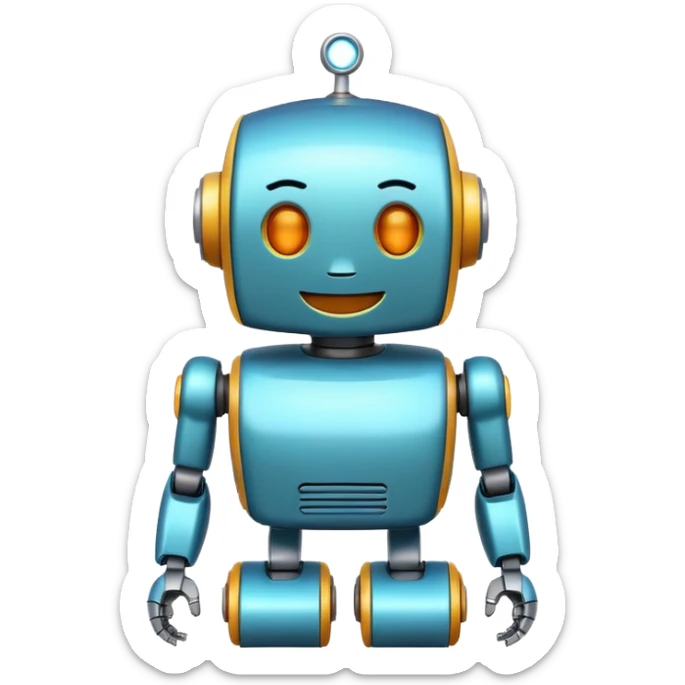 A friendly robot in the style of Apple emojis, with a clean and simple design, featuring bright colors and a smiling face. sticker