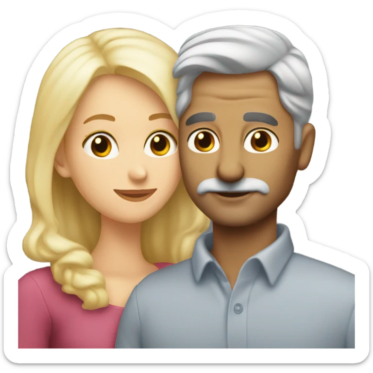 Grey hair man with no facial hair kissing blonde hair lady sticker