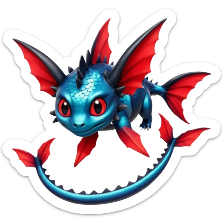 Shiny Red And Black Colorful Vaporeon-Toothless-Fakémon-hybrid-creature (full body)  sticker