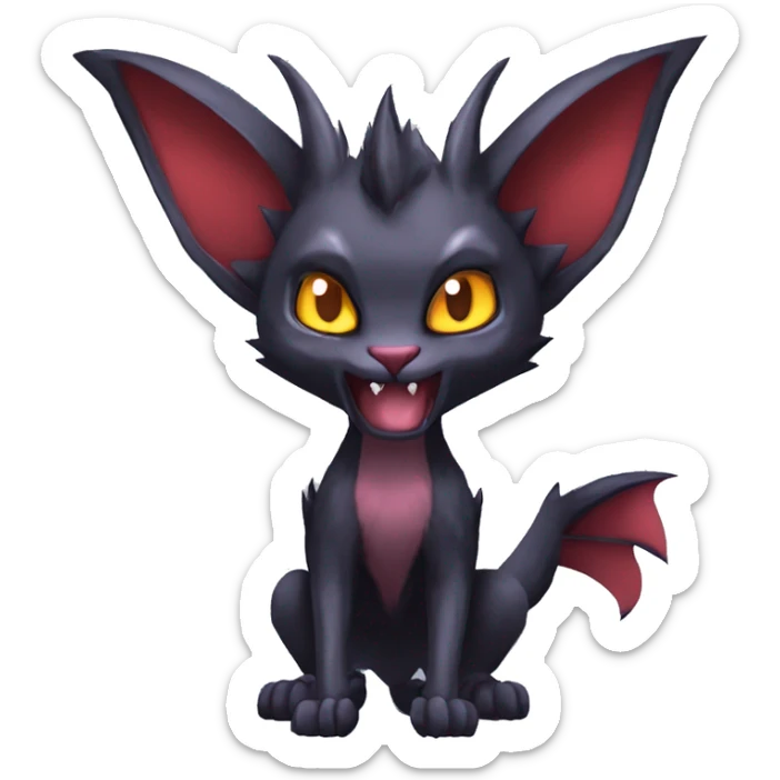 Black cool kawaii edgy vampiric demonic Noivern-Litten-Lykoi-Caracal-Fakemon with big bat ears full-body sticker
