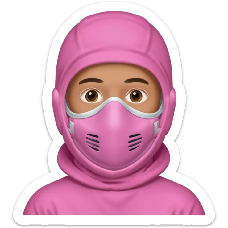 man in pink protection clothes with full-faced pink mask covered whole face sticker