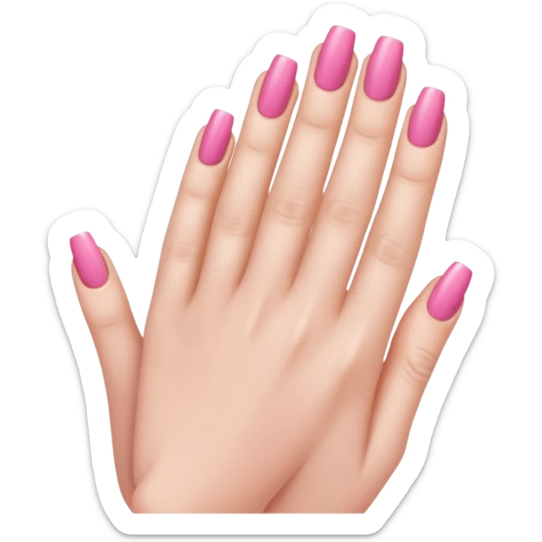  pink close-up of a hand with beautifully manicured nails, glossy pink nail polish, elegant nail shape, soft lighting and shadows, realistic style, sticker