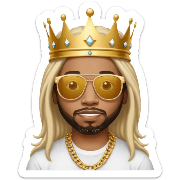 Lil jon wearing a crown, white framed sunglasses, white t shirt and gold chain  sticker