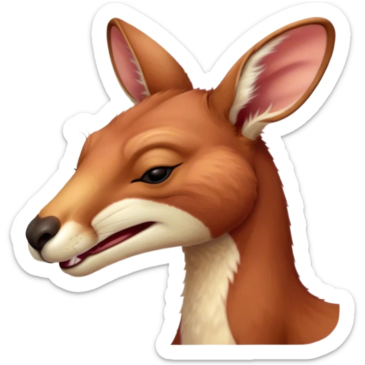 Cinematic Cute Yawning Adult Red Kangaroo Portrait Emoji, Head tilted slightly with a dramatic, wide-open yawn, showcasing a sturdy, reddish form with a distinct red kangaroo-shaped head, a relaxed elongated snout, and sleepy, half-closed eyes, Simplified yet irresistibly adorable features, highly detailed, glowing with a soft, cozy outback glow, high shine, relaxed yet expressive, stylized with a dash of whimsical charm, soft glowing outline, capturing the essence of a drowsy yet affectionate kangaroo that appears ready to stretch and yawn its way out of the screen! sticker