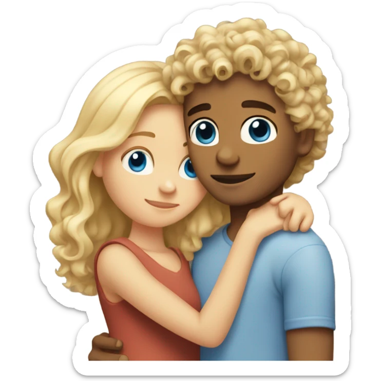 blonde blue eyed girl hugging mixed boy with curly brown hair sticker