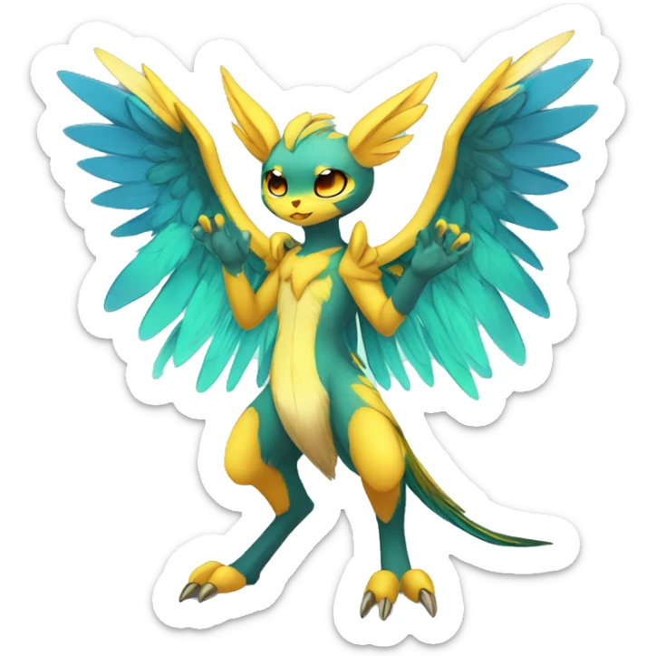 Anthro Sona Cool Edgy Cute Colorful Shy Winged Shiny Fakemon-Fantasy-Creature Full Body sticker