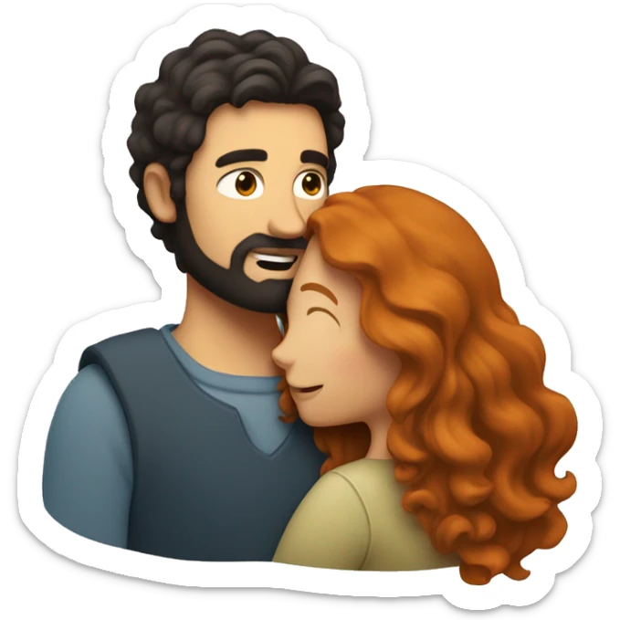 Man with dark hair and beard hugging a woman with long ginger wavy hair sticker