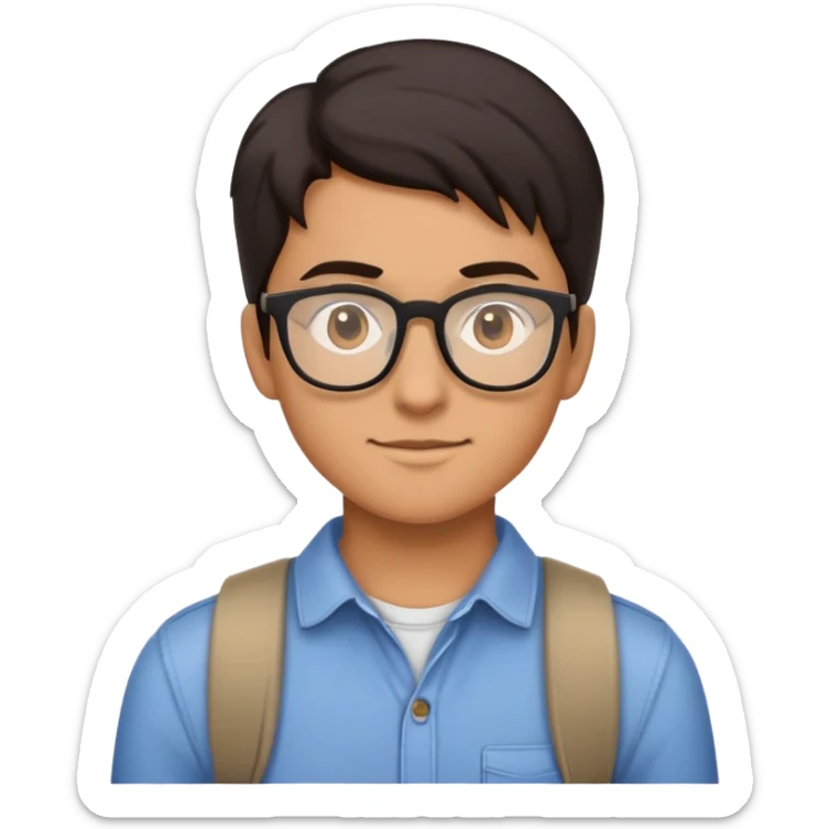 Create an emoji of a young adult student, wearing casual attire, with a friendly and approachable expression. The person has dark hair and glasses, symbolizing a modern, tech-savvy individual. The emoji should convey a sense of curiosity and determination, reflecting someone who is navigating through an app designed for students moving within Germany. They should appear confident and focused, with a light smile. The overall style is clean, minimalistic, and professional, fitting the app's user-friendly and contemporary aesthetic. sticker