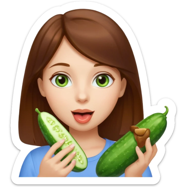 I want a brown hair, blue eyes girl. Holding and licking cucumbers sticker