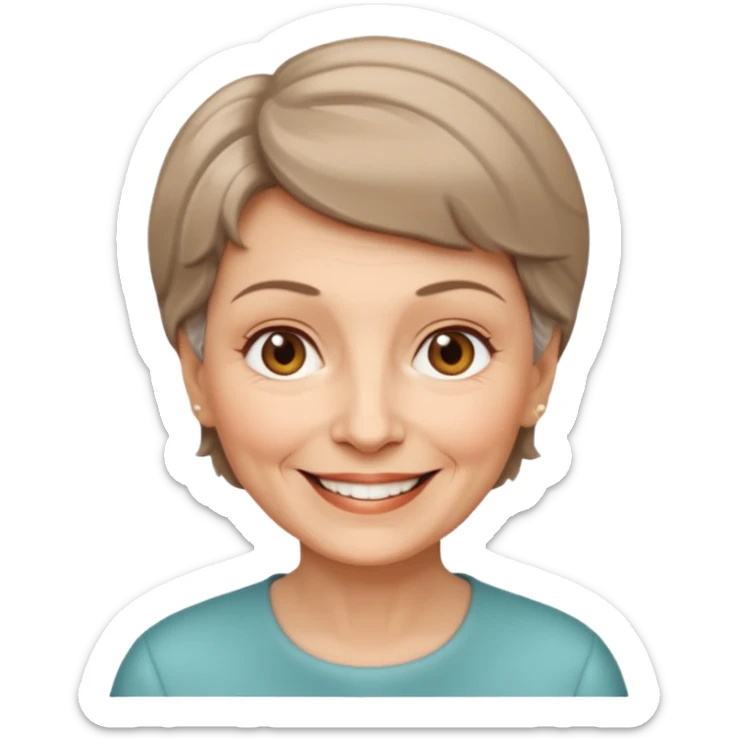 ahora hazme una mujer blanca viejita blanca con el pelo corto y cafe claro sticker